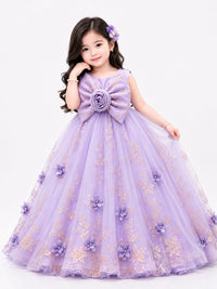Enchanted Lavender Rose-Front Floor-Length Gown