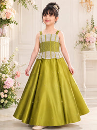 Olive Green Embellished Corset-Style Ball Gown