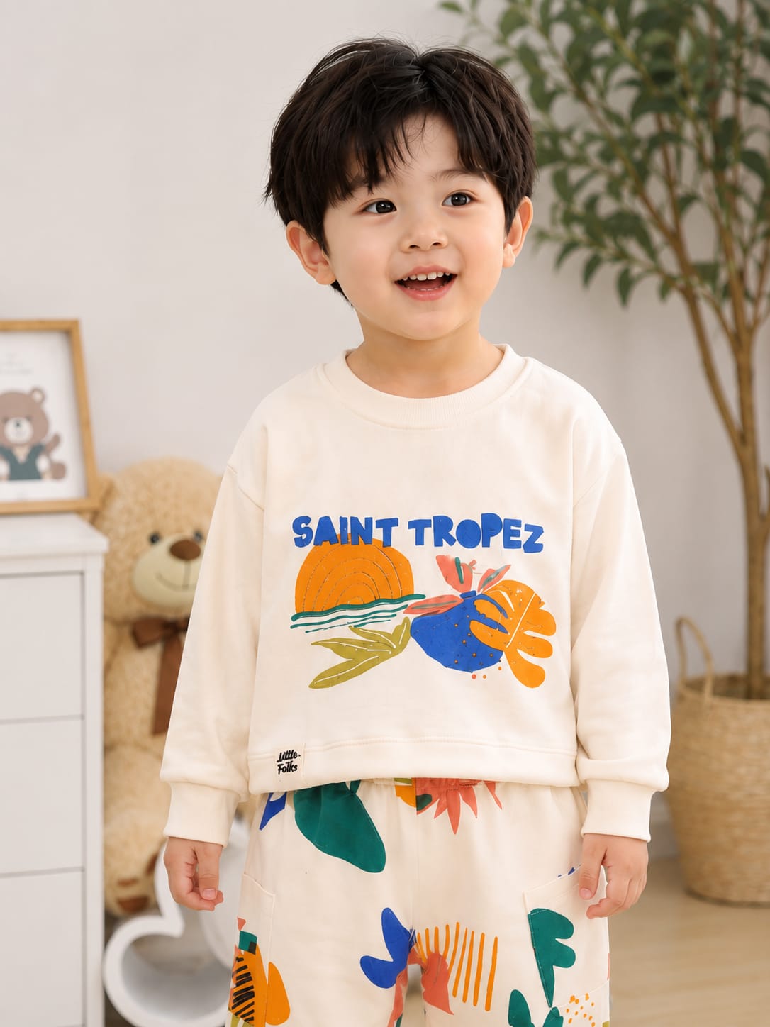Boys' "Saint Tropez" Graphic Sweatshirt & Abstract Print Jogger Set