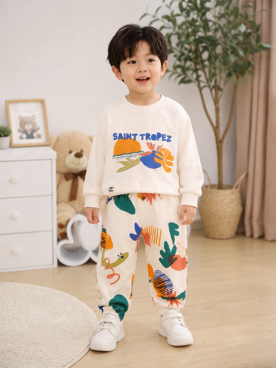 Boys' "Saint Tropez" Graphic Sweatshirt & Abstract Print Jogger Set