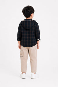 Boys' Plaid Hooded Shirt & Typography Tee Cargo Set