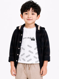 Boys' Plaid Hooded Shirt & Typography Tee Cargo Set