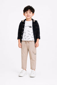 Boys' Plaid Hooded Shirt & Typography Tee Cargo Set