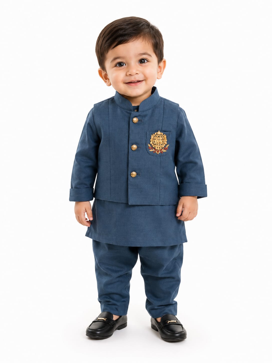Boys' Royal Blue Nehru Jacket, Kurta & Pajama 3-Piece Set