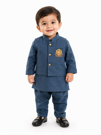 Boys' Royal Blue Nehru Jacket, Kurta & Pajama 3-Piece Set