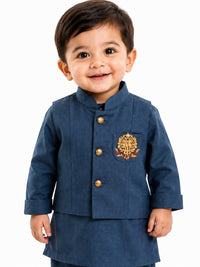 Boys' Royal Blue Nehru Jacket, Kurta & Pajama 3-Piece Set