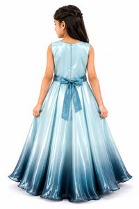 Girls' Ice Blue Ombré Giant Floral Gown