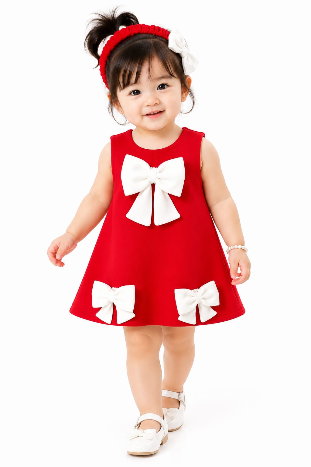 Baby Girls' Crimson Red Multi-Bow A-Line Party Dress