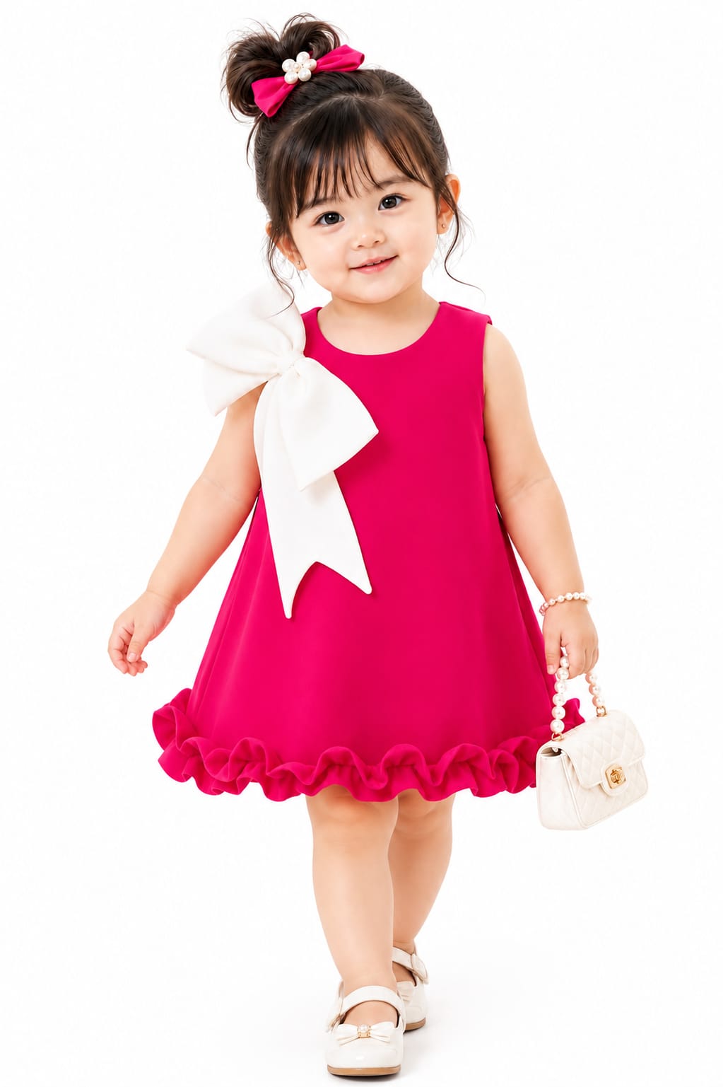 Infant Baby Girls' Hot Pink Statement Bow Ruffle A-Line Dress