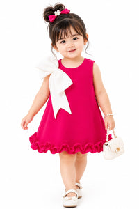 Infant Baby Girls' Hot Pink Statement Bow Ruffle A-Line Dress