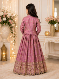 Girls' Mauve Pink Cutwork Lace Lehenga Set with Embellished Jacket