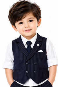 Boys' Navy Blue Pinstripe 4-Piece Formal Waistcoat & Trouser Set