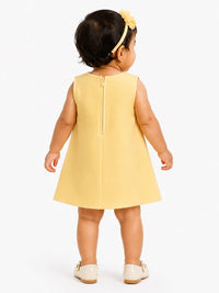 Infant Pastel Yellow Pearl & Bow Embellished Baby A-Line Dress