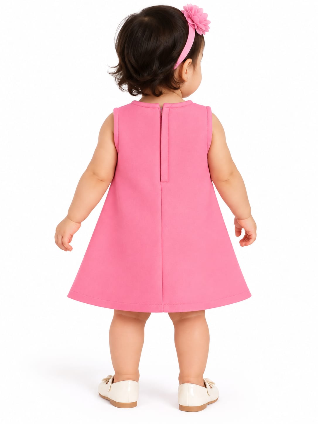 Infant Bubblegum Pink Pearl & Bow Embellished Baby A-Line Dress