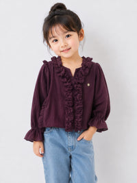 Deep Plum Ruffled Peasant Blouse for Girls