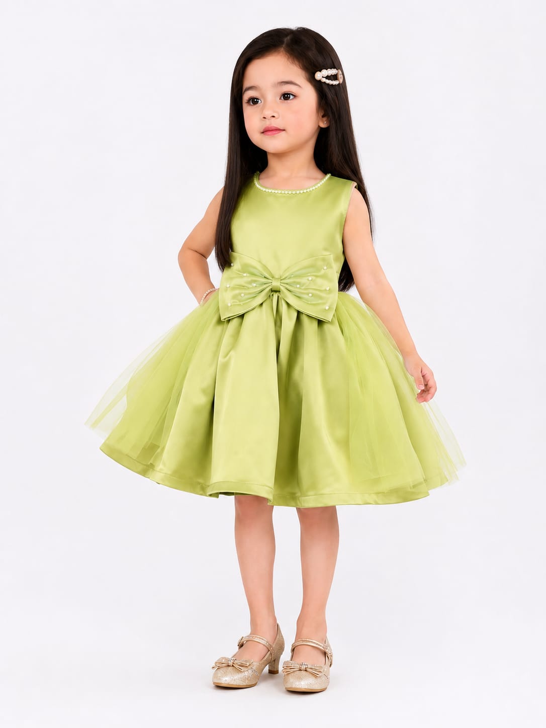 Girl's Olive Tulle and Satin Party Dress