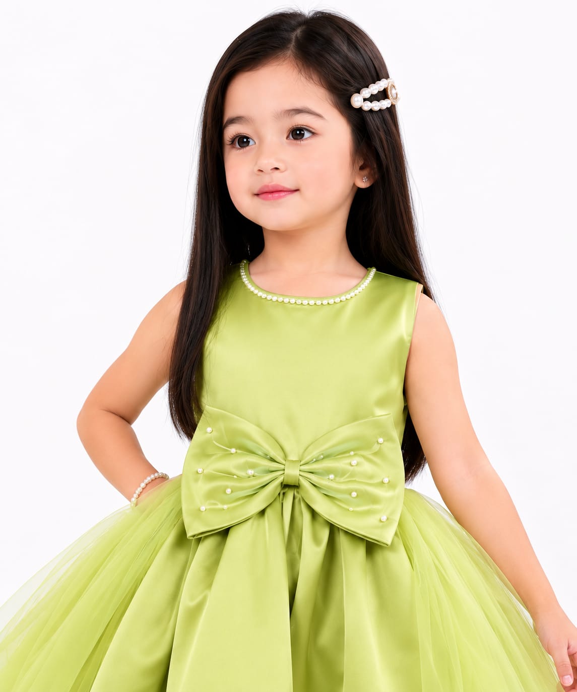Girl's Olive Tulle and Satin Party Dress