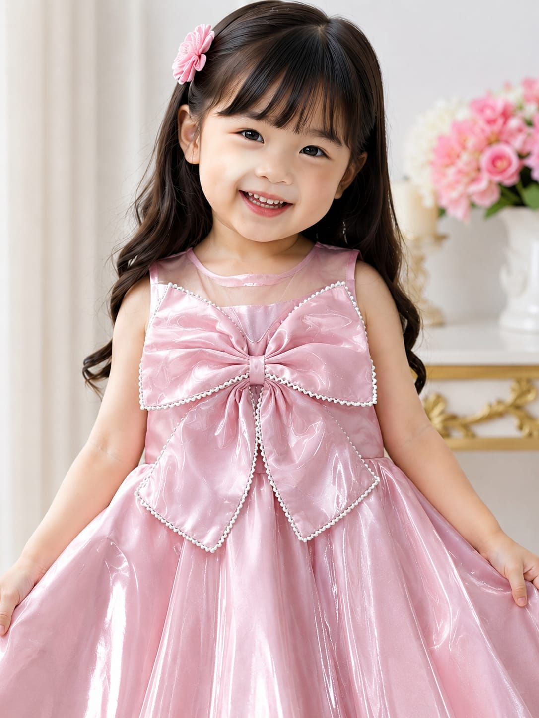 Girl's Dusty Pink Satin Party Dress