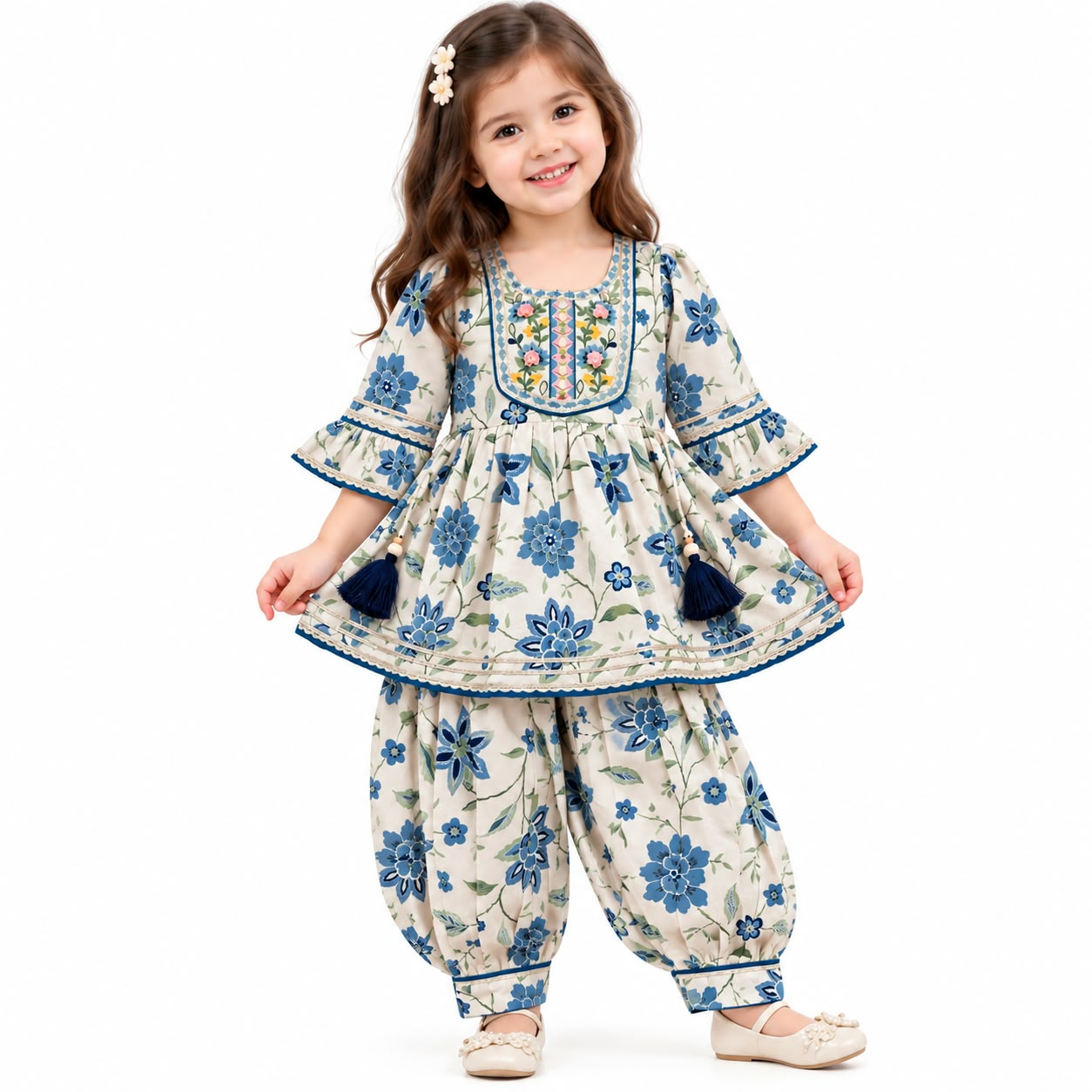 ✨ Girls' Floral Anarkali Kurta & Dhoti Salwar Set ✨