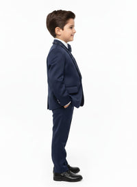 Navy Blue Tuxedo Suit with Sequined Trim along the lapels