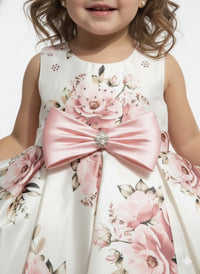 Elegant Vintage Rose Party Frock with Statement Satin Bow