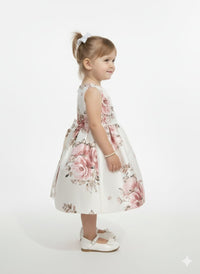 Elegant Vintage Rose Party Frock with Statement Satin Bow
