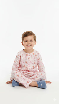 Boys' Pink Striped Teddy Bear & Bow Print Cotton Pajama Set