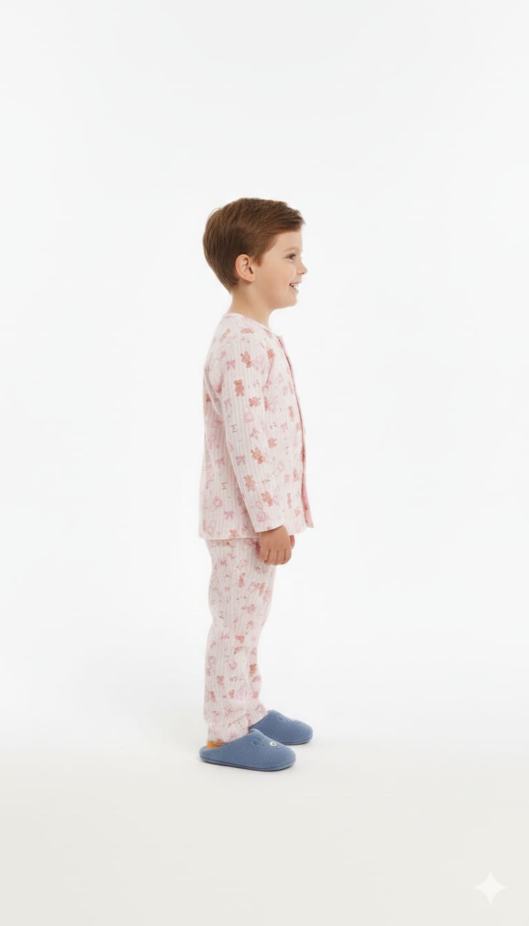 Boys' Pink Striped Teddy Bear & Bow Print Cotton Pajama Set