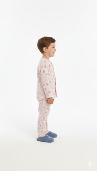 Boys' Pink Striped Teddy Bear & Bow Print Cotton Pajama Set