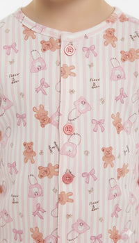 Boys' Pink Striped Teddy Bear & Bow Print Cotton Pajama Set