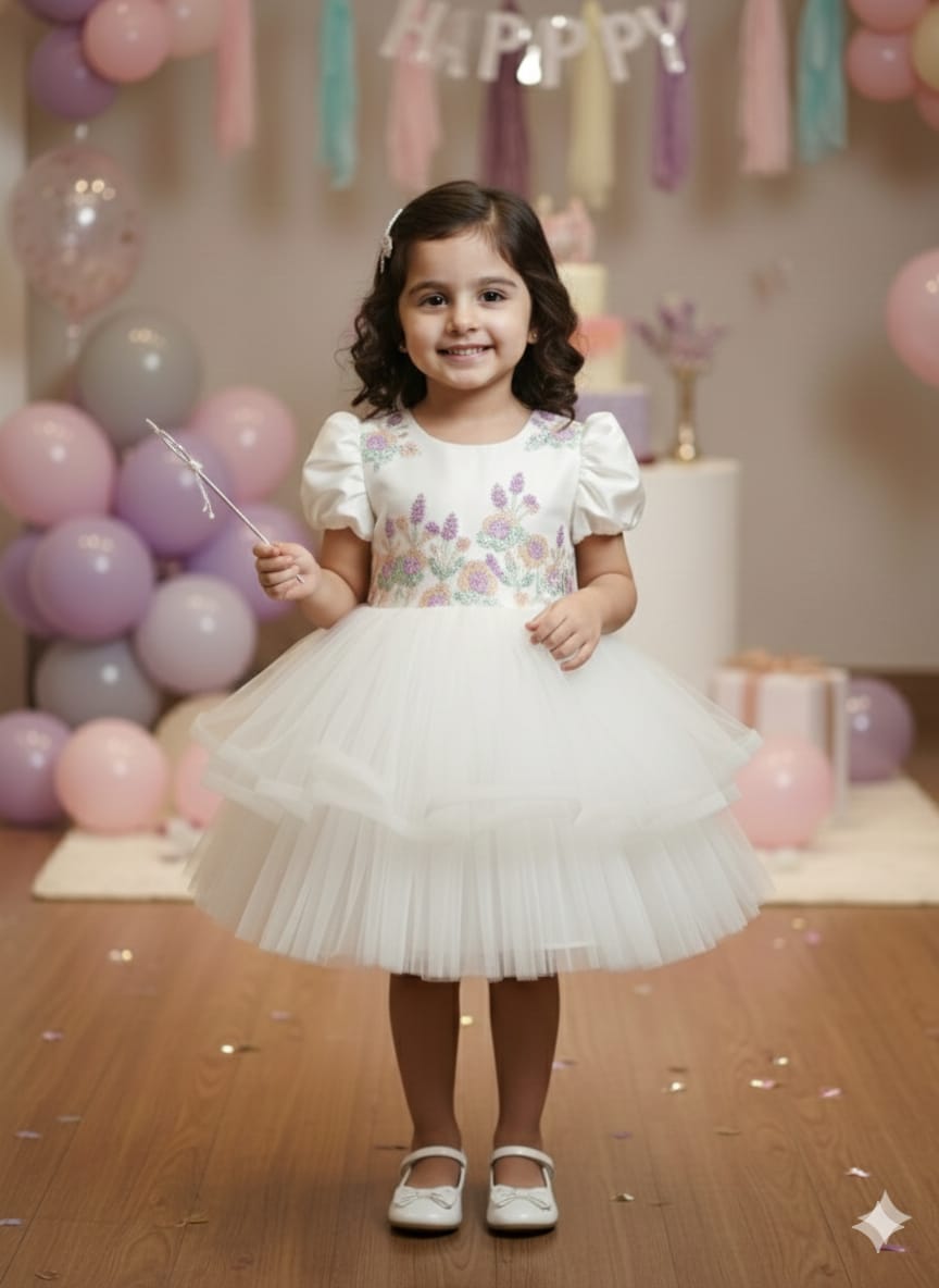 Whimsical Tiered Tulle Dress in off-white