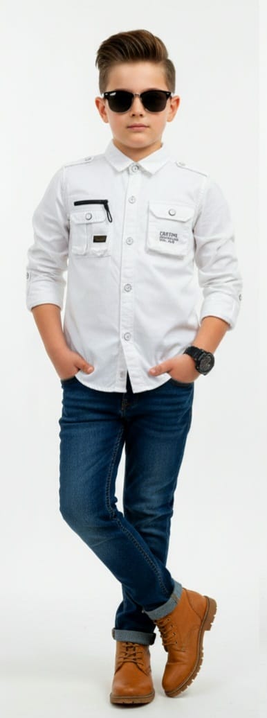 White Casual Shirt with Zipper