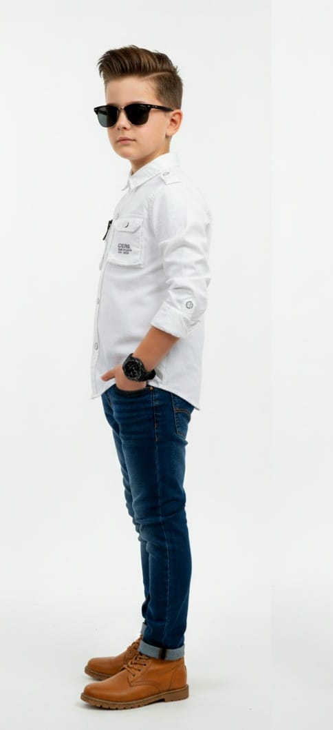 White Casual Shirt with Zipper