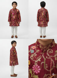 Wine Jacquard Kurta Pyjama Set