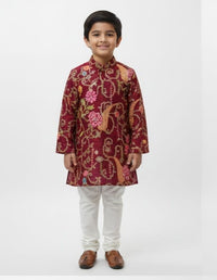 Wine Jacquard Kurta Pyjama Set