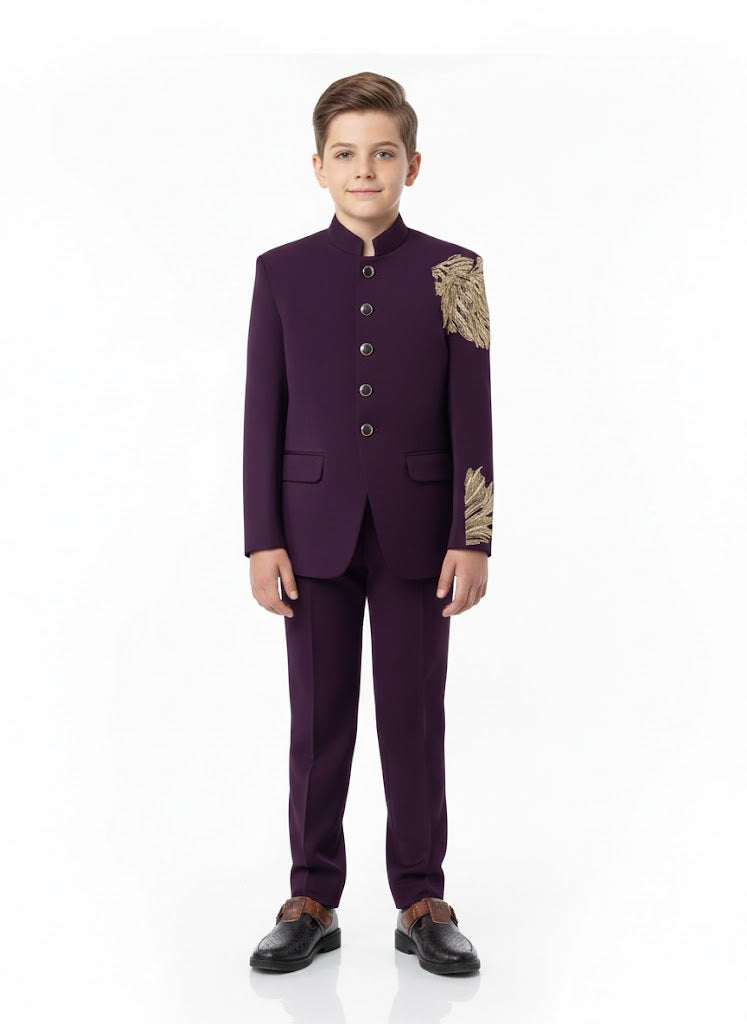 Wine Band Gala with Gold Lion Motif on Shoulder