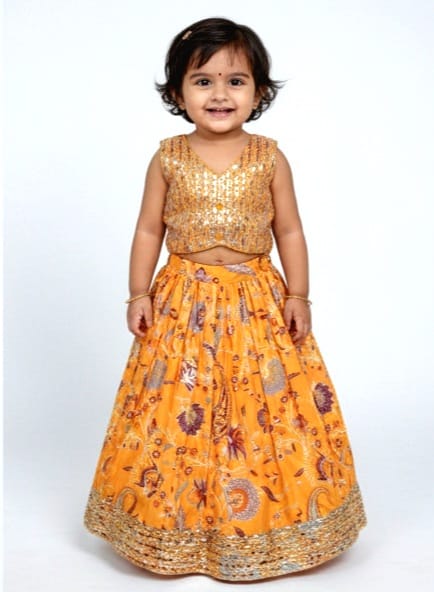 Yellow Printed Lehenga Set
