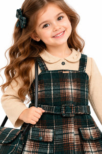 Girls' Ivory Embroidered Satin Party Dress with Detachable Capelet.