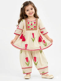 The Tulip Garden Set – Girls' Handcrafted Cotton Peplum & Dhoti Set