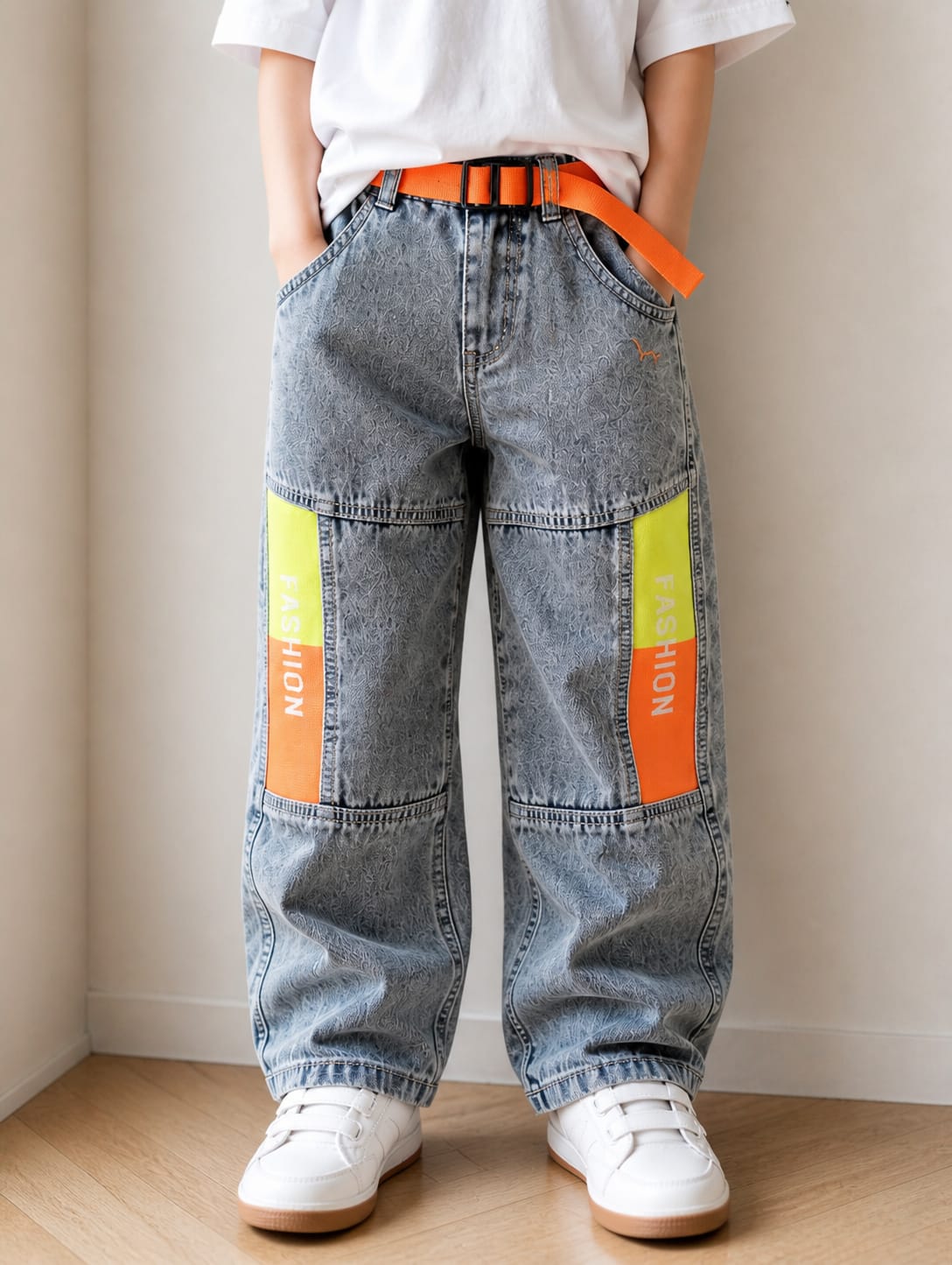 Street-Style Panel Graphic Denim Jeans