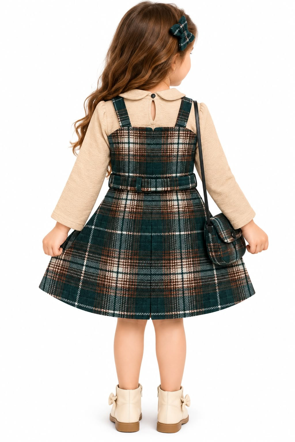 Girls' Ivory Embroidered Satin Party Dress with Detachable Capelet.