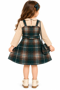 Girls' Ivory Embroidered Satin Party Dress with Detachable Capelet.