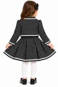 Girls' Black & White Tweed Blazer Jacket & Pleated Dress Set