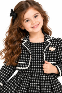 Girls' Black & White Tweed Blazer Jacket & Pleated Dress Set
