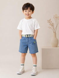 Boys' Utility Denim Shorts with Numeric Belt & Embroidery