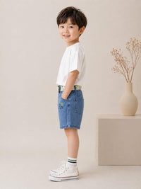 Boys' Utility Denim Shorts with Numeric Belt & Embroidery