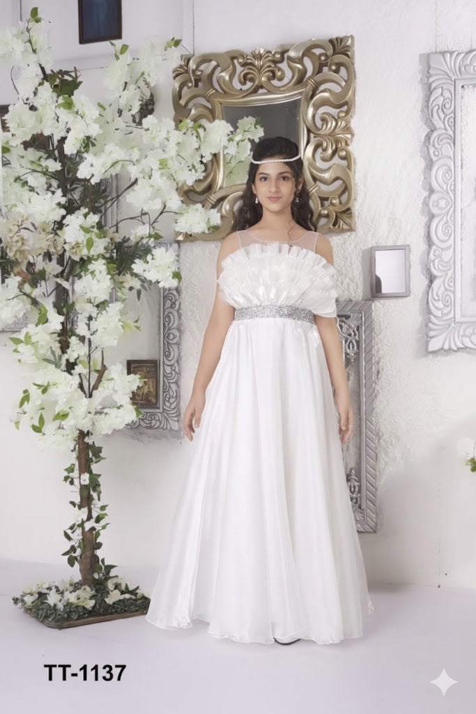 White Curled Style Gown