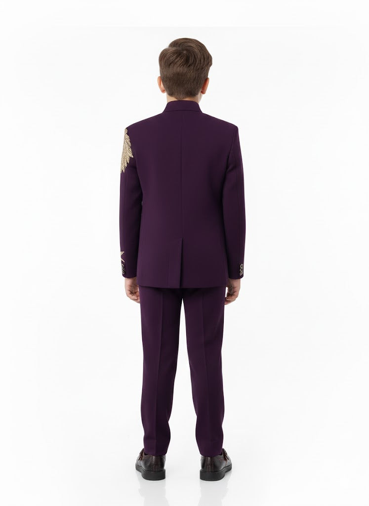 Wine Band Gala with Gold Lion Motif on Shoulder