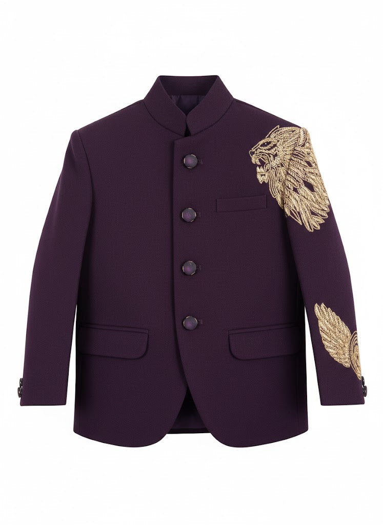 Wine Band Gala with Gold Lion Motif on Shoulder